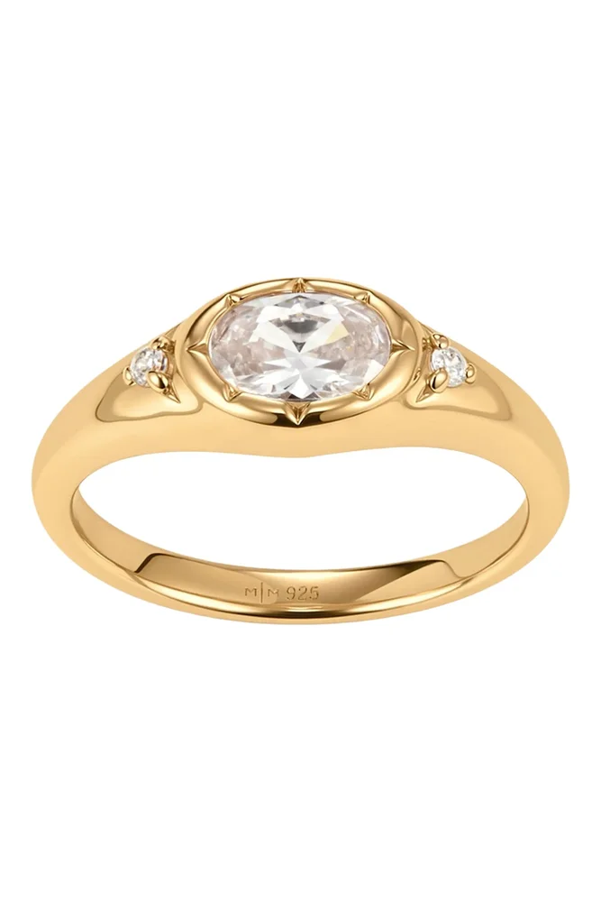 Oval Birthstone Signet Ring in April Cubic Zirconia