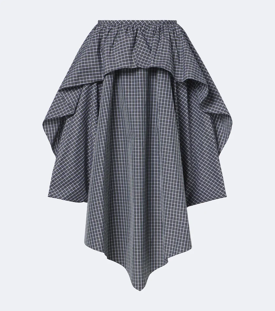 Asymmetric cotton-blend midi skirt