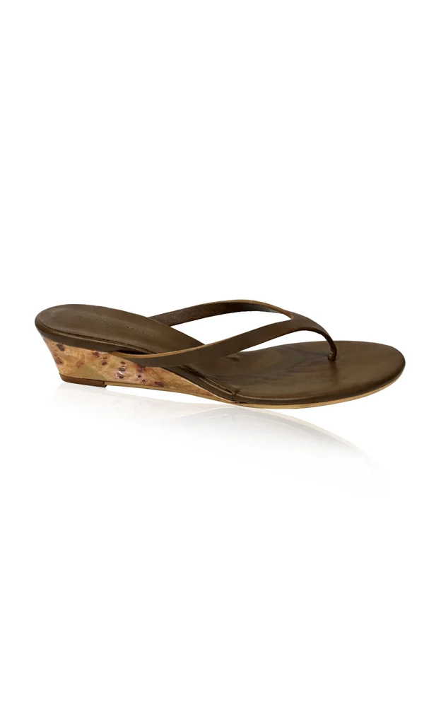 Scala Wooden Leather Wedge Sandals