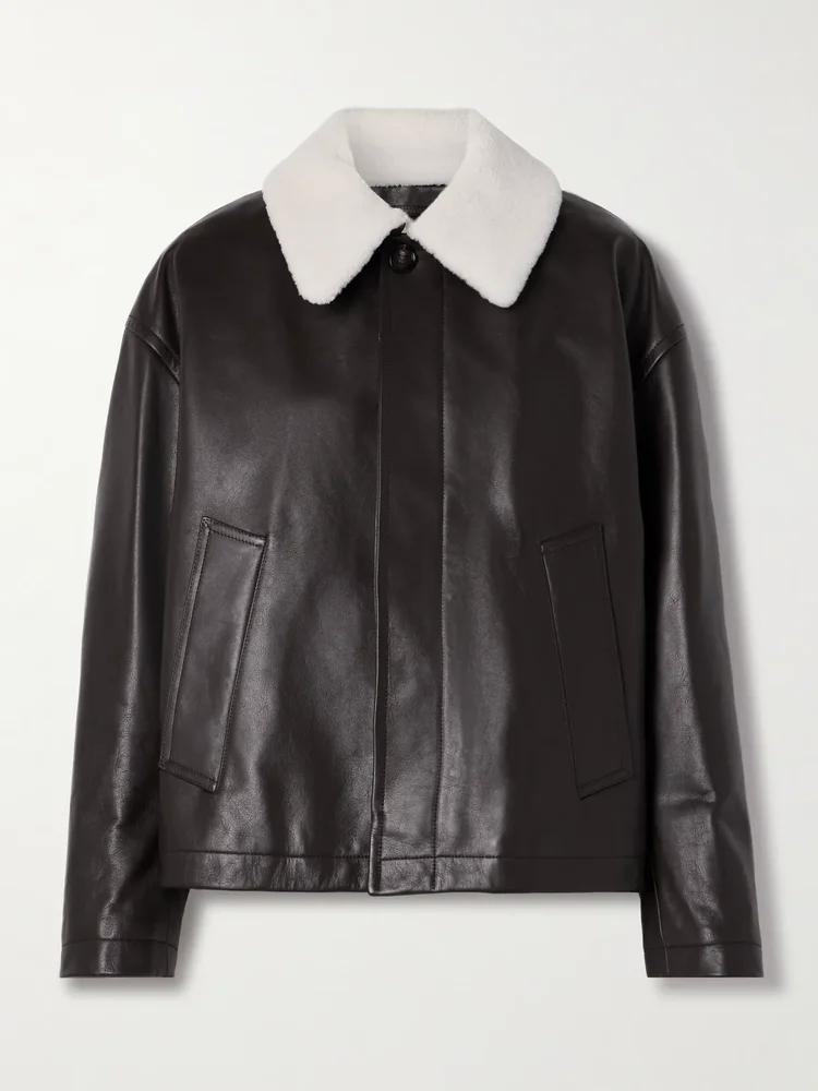 Shearling-trimmed leather jacket