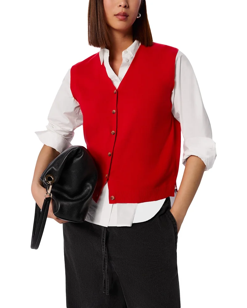 V Neck Button Front Knit Vest