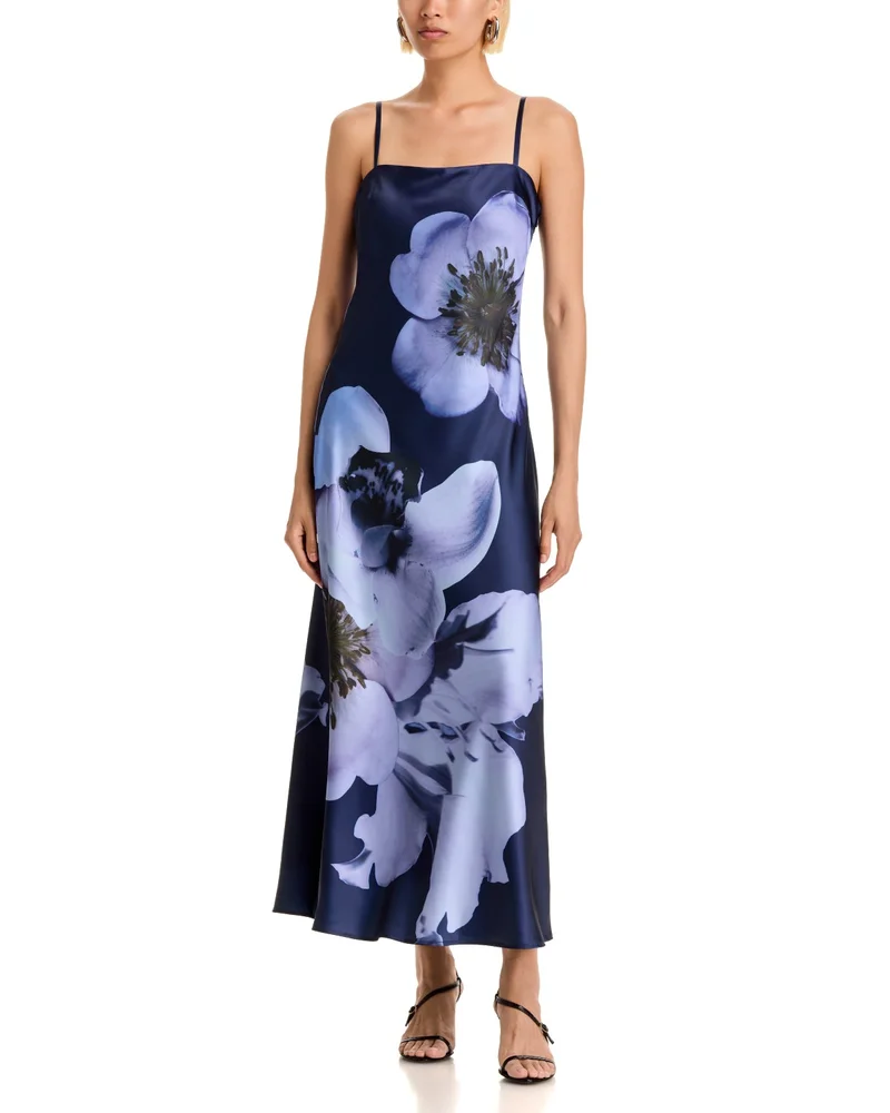Oversized Floral Stretch Satin Midi Dress - Exclusive