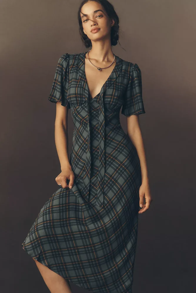 thereformation Reformation Tyra Short-Sleeve V-Neck Midi Dress