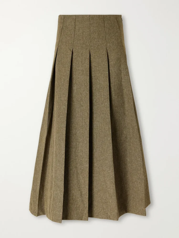 Pleated grain de poudre midi skirt
