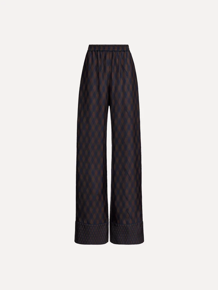 Argyle Silk Twill Wide Leg Pant