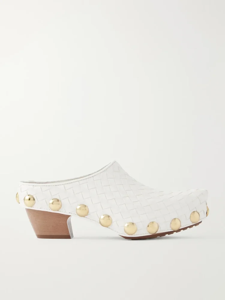 Gondola studded Intrecciato leather clogs