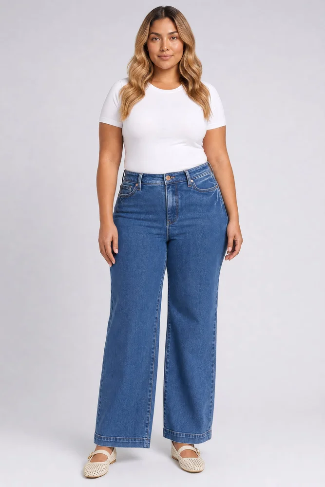 Teresa Wide Leg Jeans In Plus Size - Burnet