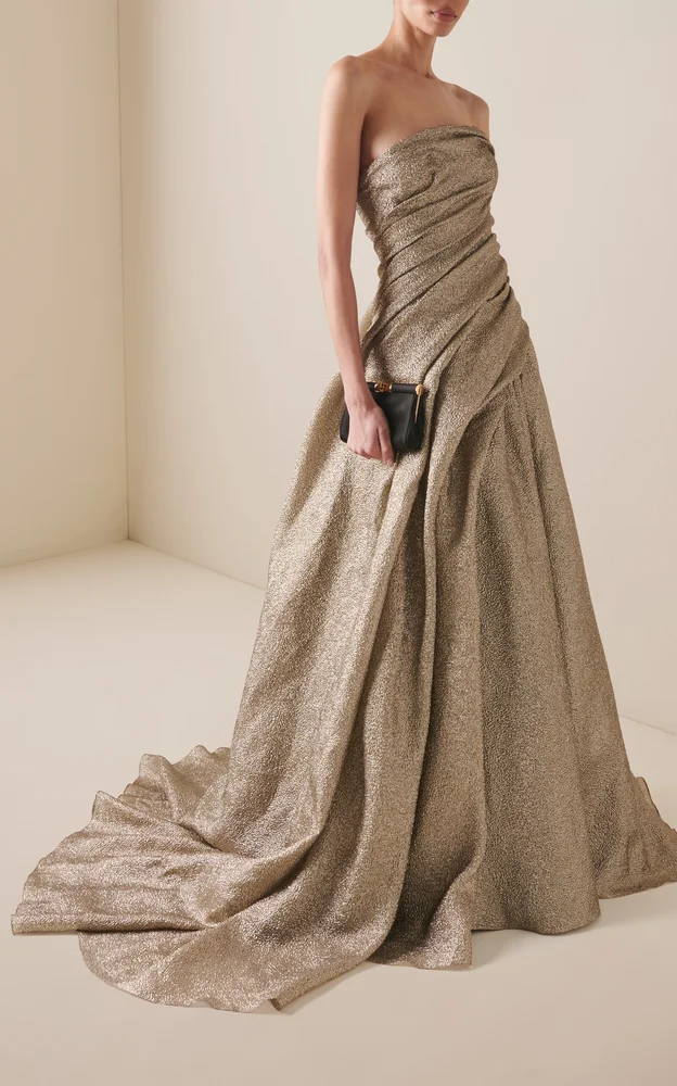 Swept Pebbled Crepe Ball Gown