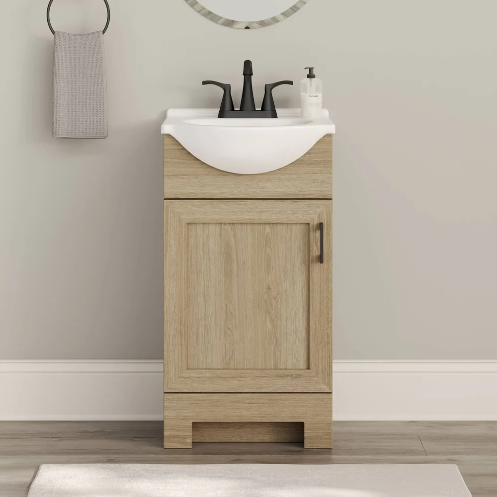 Euro 18-in Sandstone Single Sink Bathroom Vanity with White Cultured Marble Top