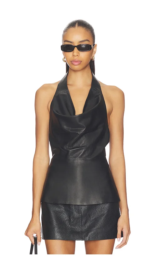 Leather Cowl Neck Top AEXAE