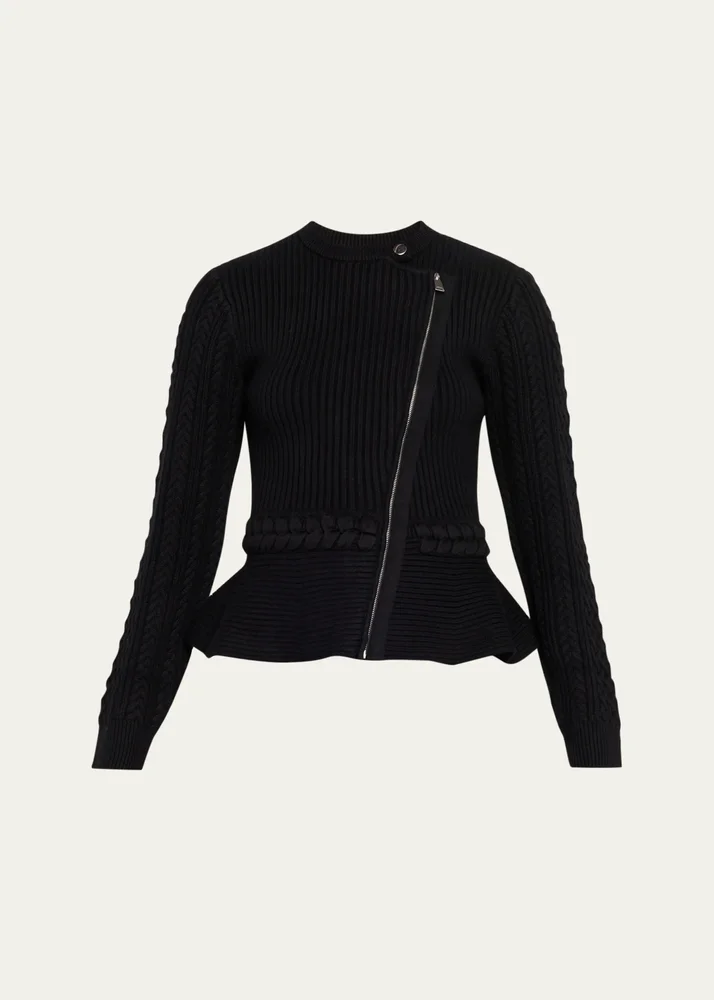 Andi Mixed-Knit Cotton Peplum Jacket