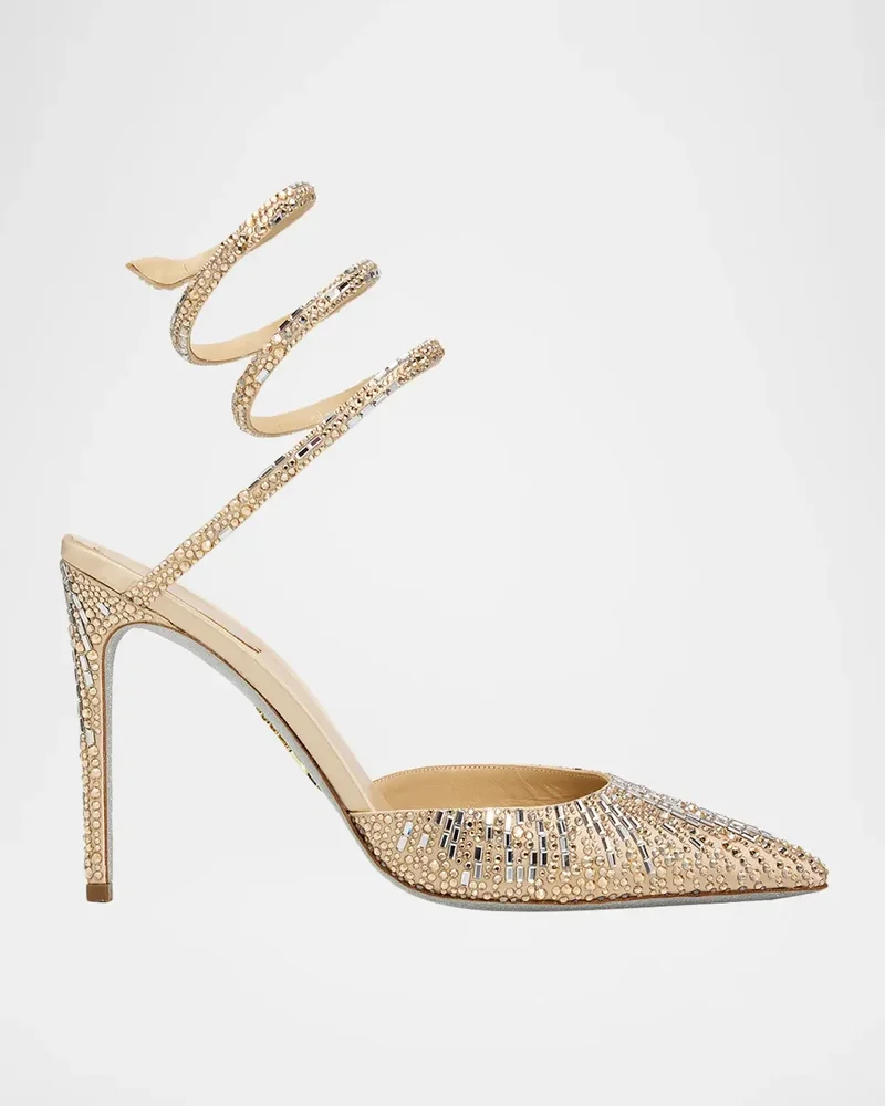 105mm Embellished Satin Snake-Wrap Pumps