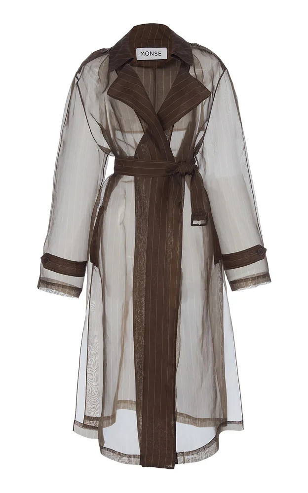 Pinstripe Silk Trench Coat