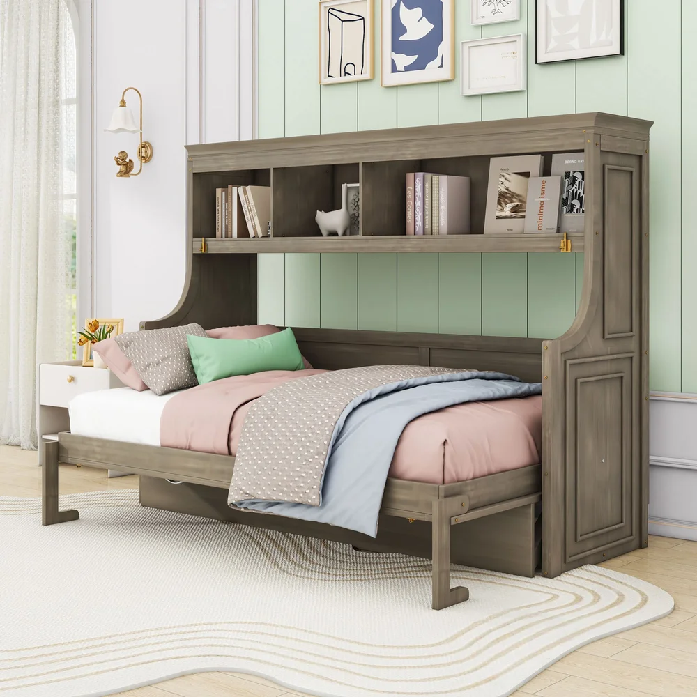 Twin Murphy Bed with Integrated Desk and Shelves