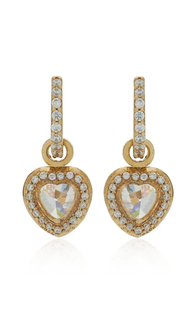 Heart 9K Gold and Rhodium Vermeil Diamond Hoop Earrings