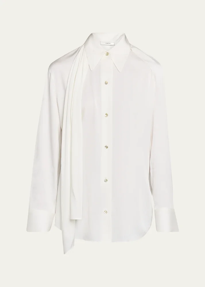 Draped Scarf Silk-Blend Shirt