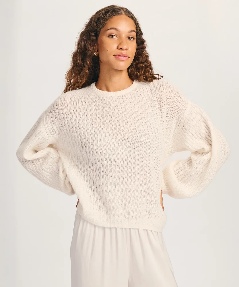 Luxe Airy Cashmere Fisherman Crewneck Sweater