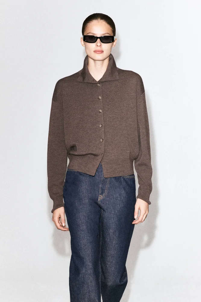 MERINO WOOL MOCK-NECK CARDIGAN