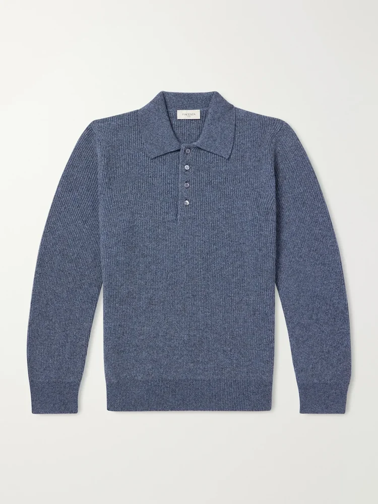 Ribbed Cashmere Polo Shirt