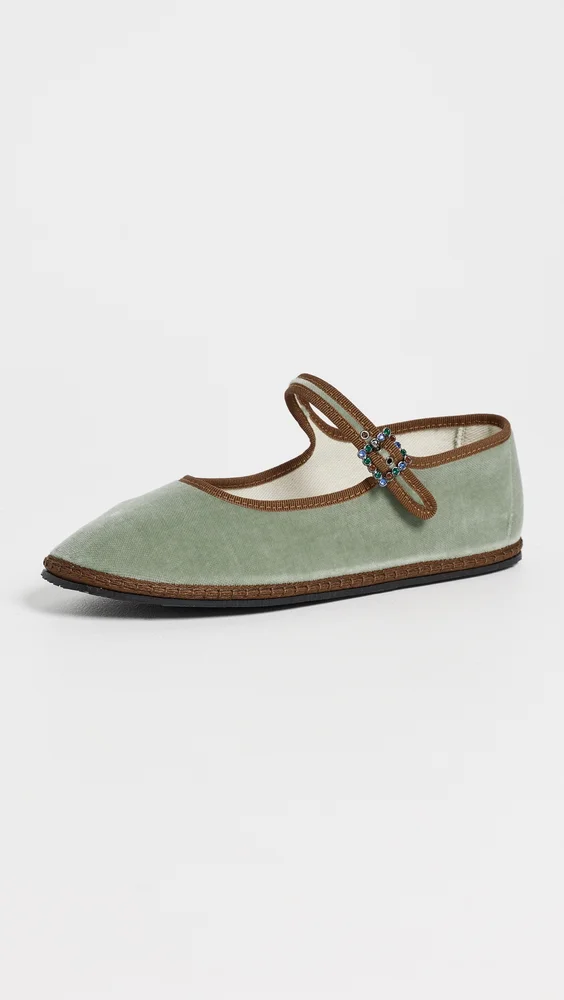 Velvet Mary Janes with Swarovski Buckle