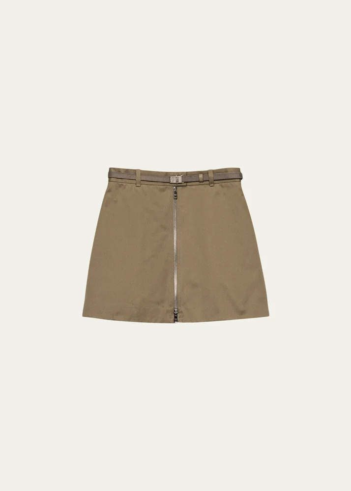 Belted Cotton-Blend Mini Skirt