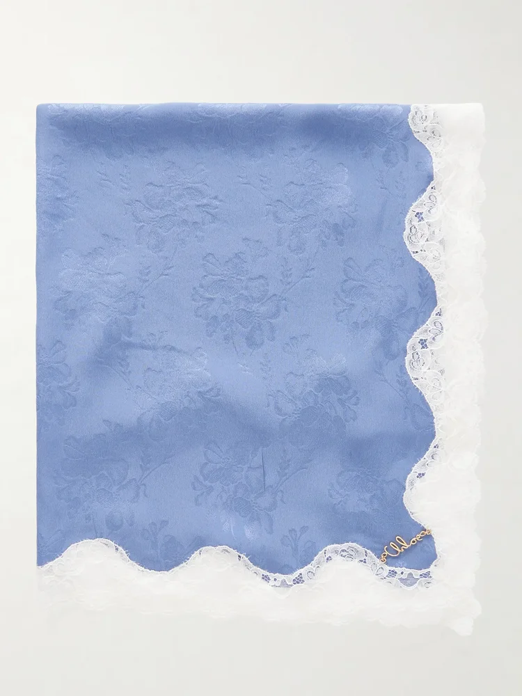 Lace-trimmed silk scarf