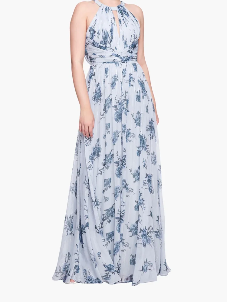 Carrara Floral Chiffon Halter Gown