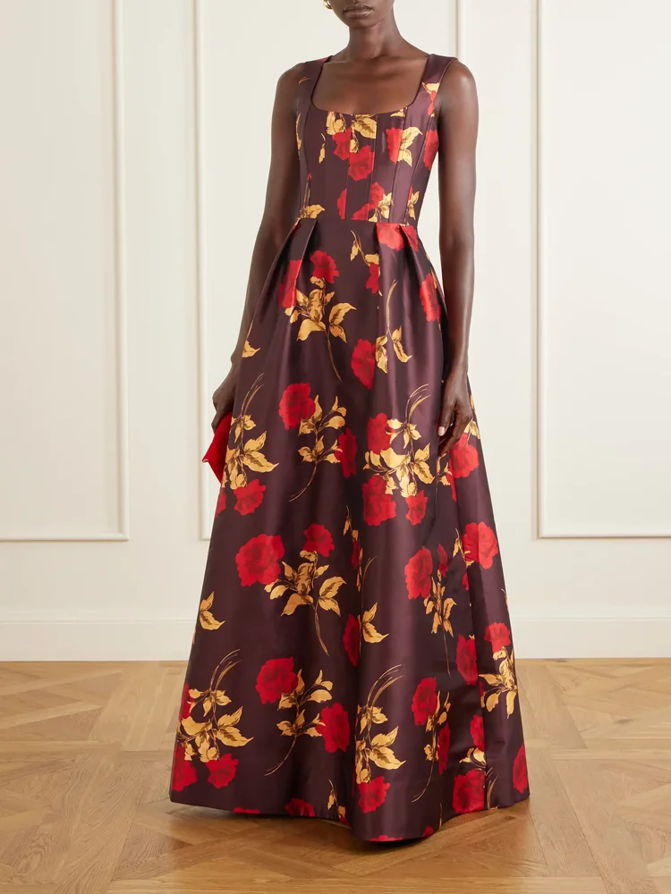 Melora floral-print satin-twill gown