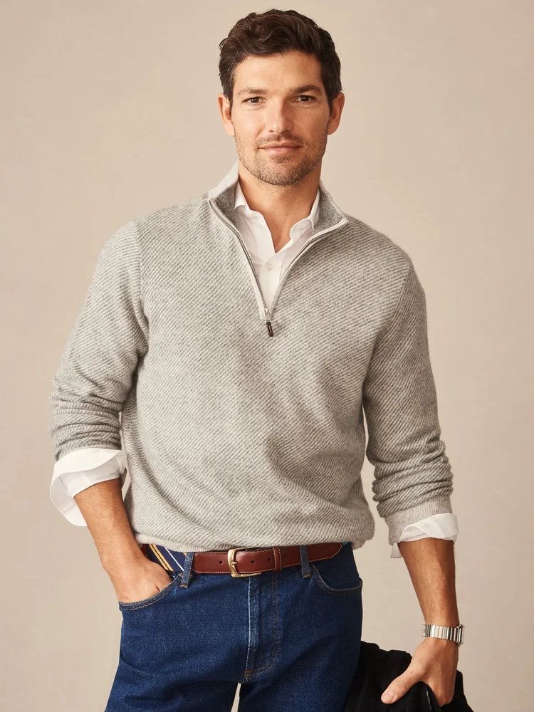 Lt_Gray/Gray Jacquard Twain Cashmere 1/4 Zip