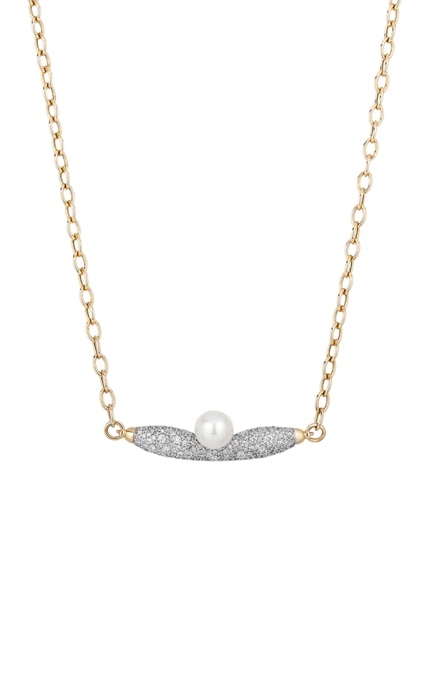 14K Yellow Gold Pearl and Diamond Necklace