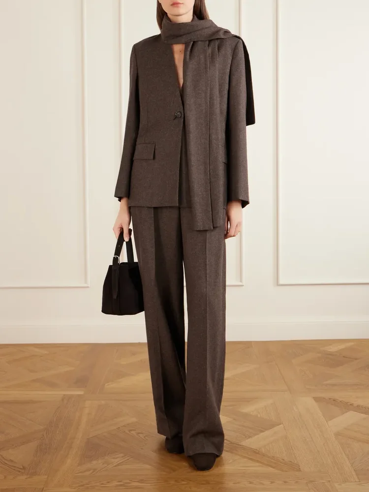 Pleated flannel wide-leg pants