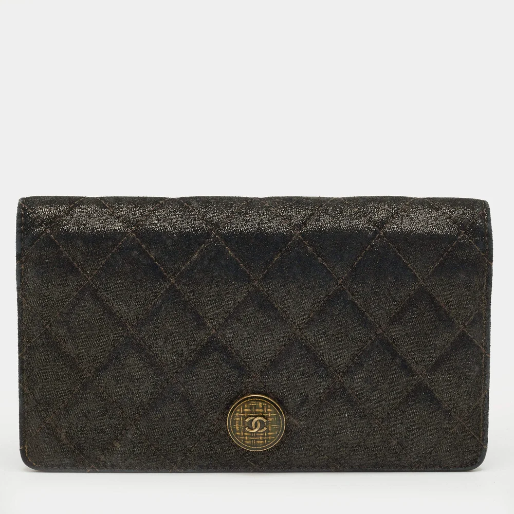 Black/Gold Quilted Suede Paris Edinburgh Long Wallet