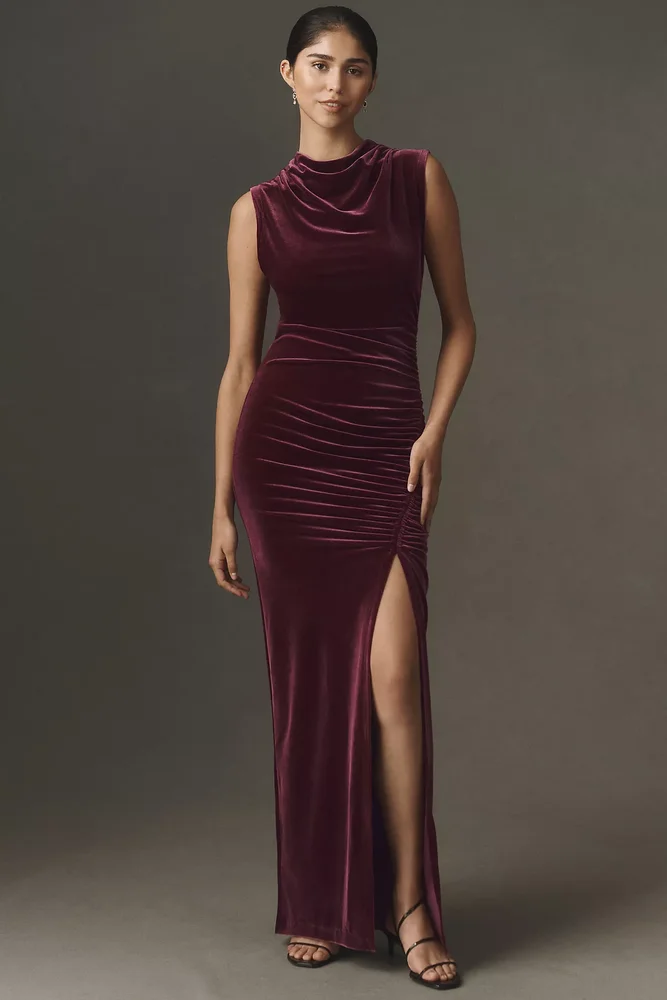 Francesca High-Neck Stretch Velvet Maxi Dress