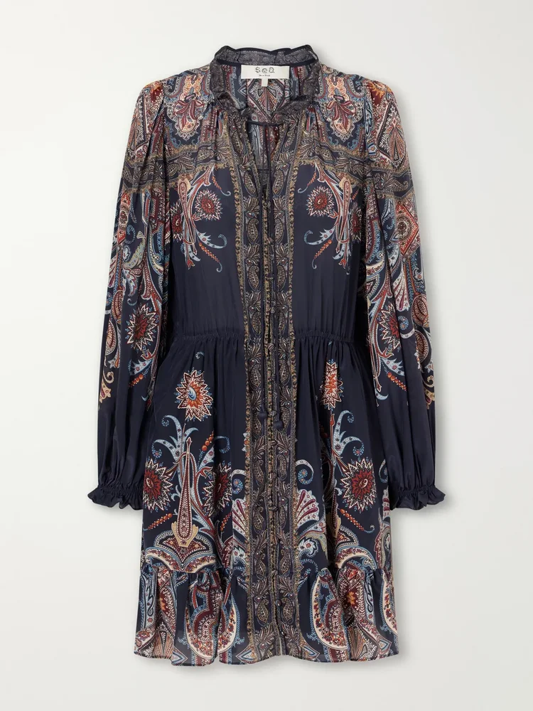 Hyacinth gathered paisley-print crepe mini dress