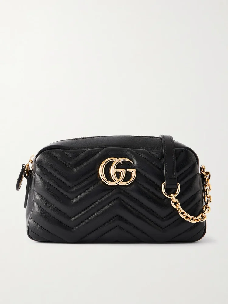 Pink Leather GG Marmont Matelassé Shoulder Bag Small
