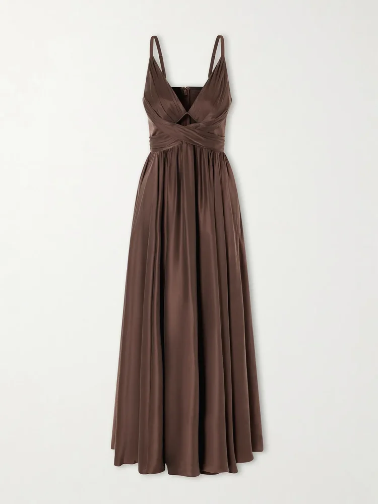 Draped silk satin maxi dress