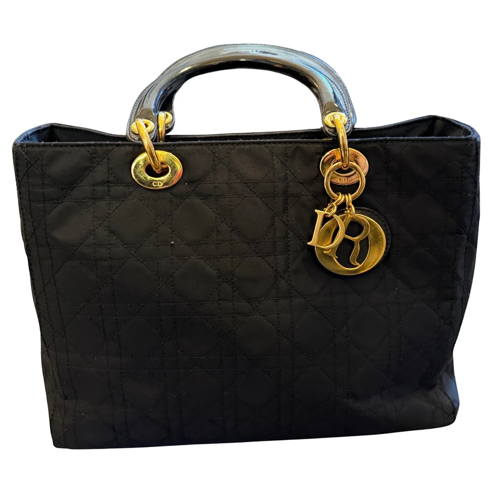 Pre-Owned Excellent Vintage Black Fabric and Leather Large Lady Dior Bag