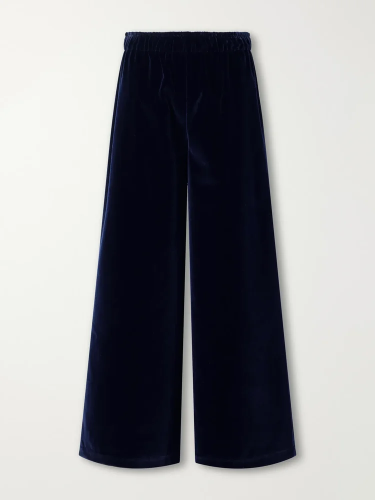 Gathered cotton-velvet wide-leg pants