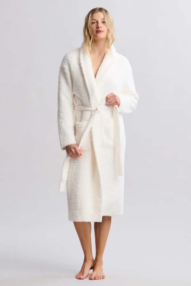 CozyChic Long Solid Robe, Pearl