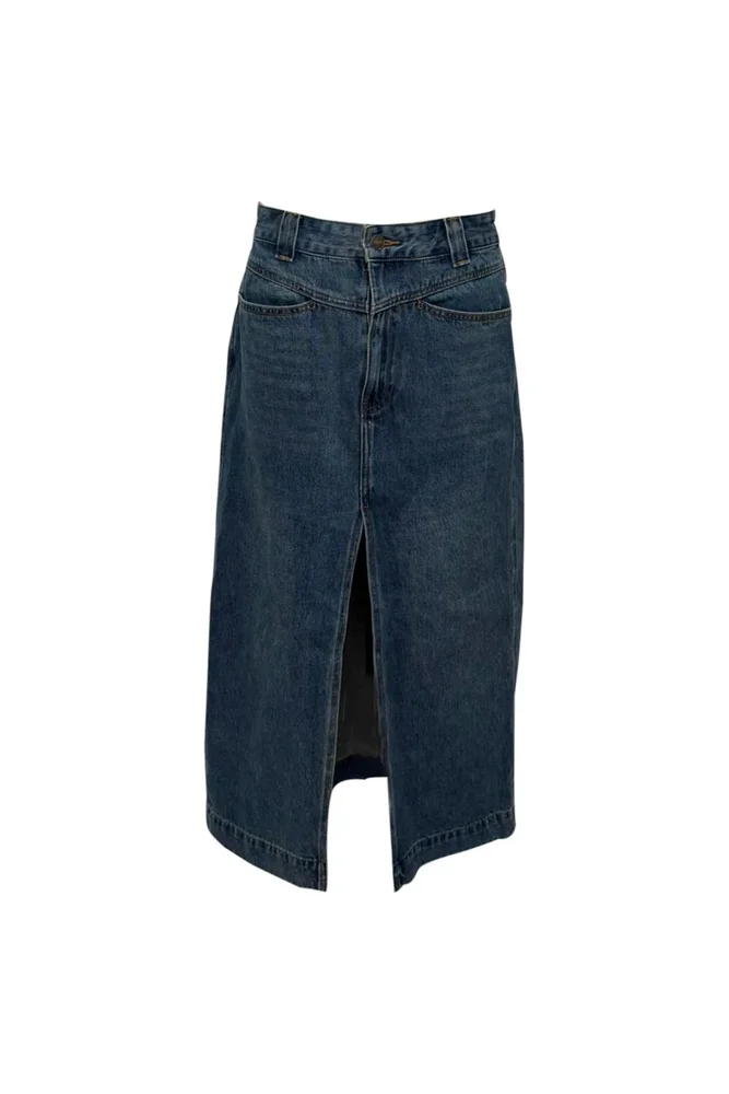 Khaite Neer Denim Maxi Skirt in Blue Cotton