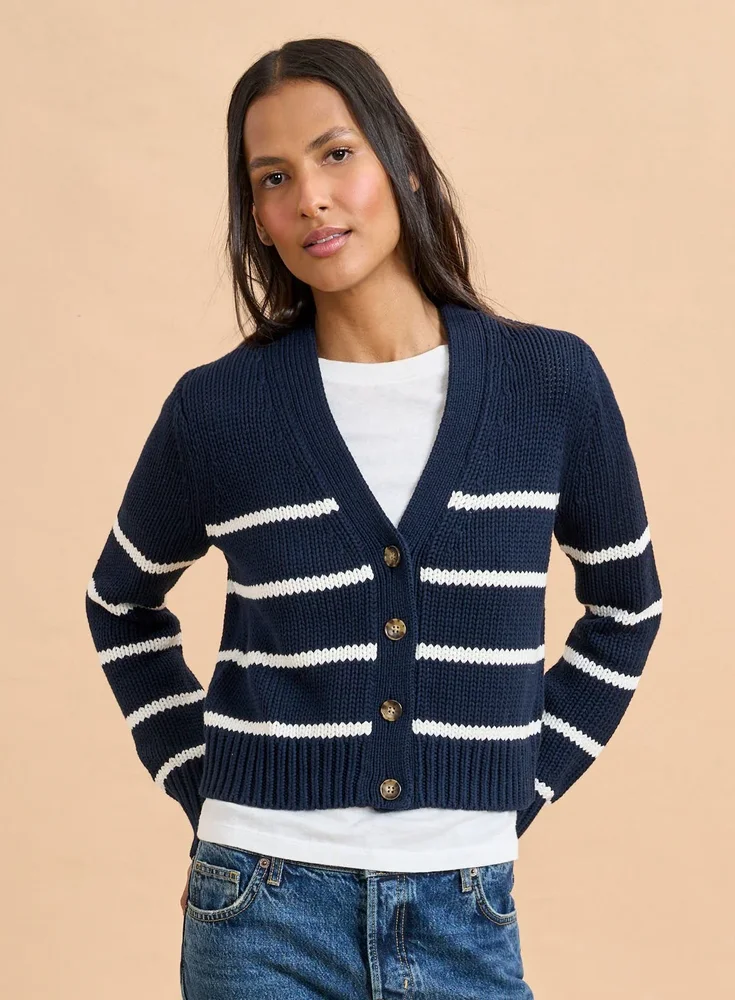 Mini Marina Cardigan in Striped Navy & Cream