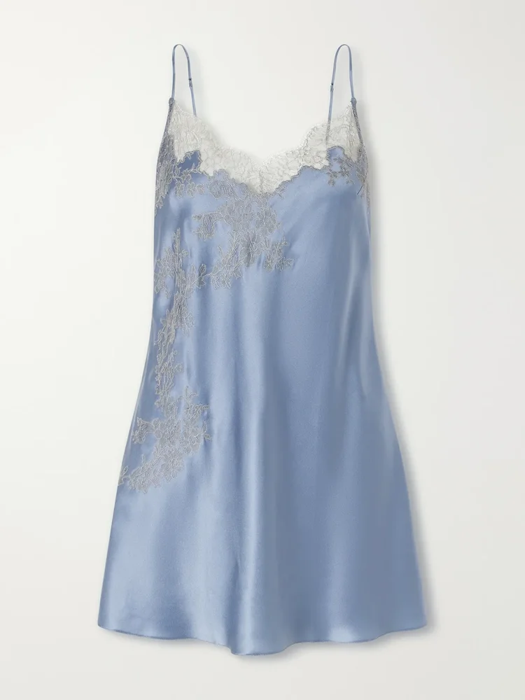 Lace-embroidered silk-satin mini dress
