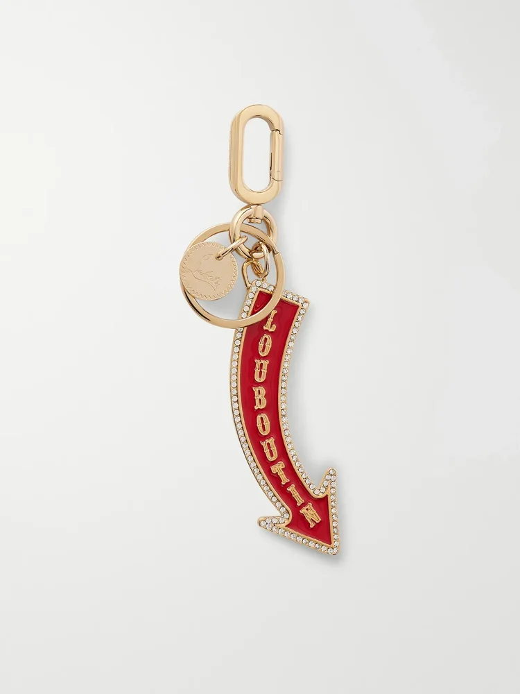 Gold-tone, enamel and crystal keychain