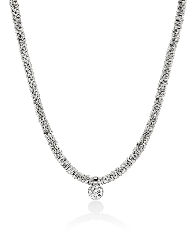 Sterling Silver JH Lovestruck™ Lab Grown Diamond Solitaire Bezel Heishi Bead Pendant Necklace, 18"