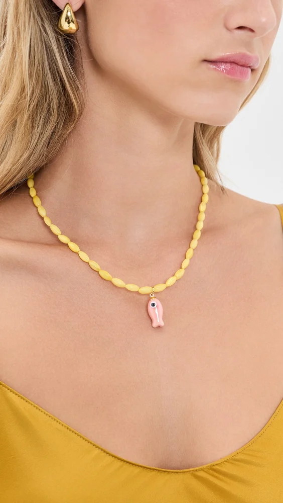 Yellow Beaded Fish Necklace