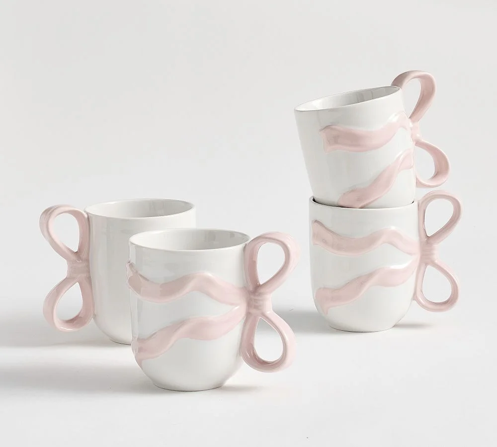 Bow Stoneware Mugs, Set of 4