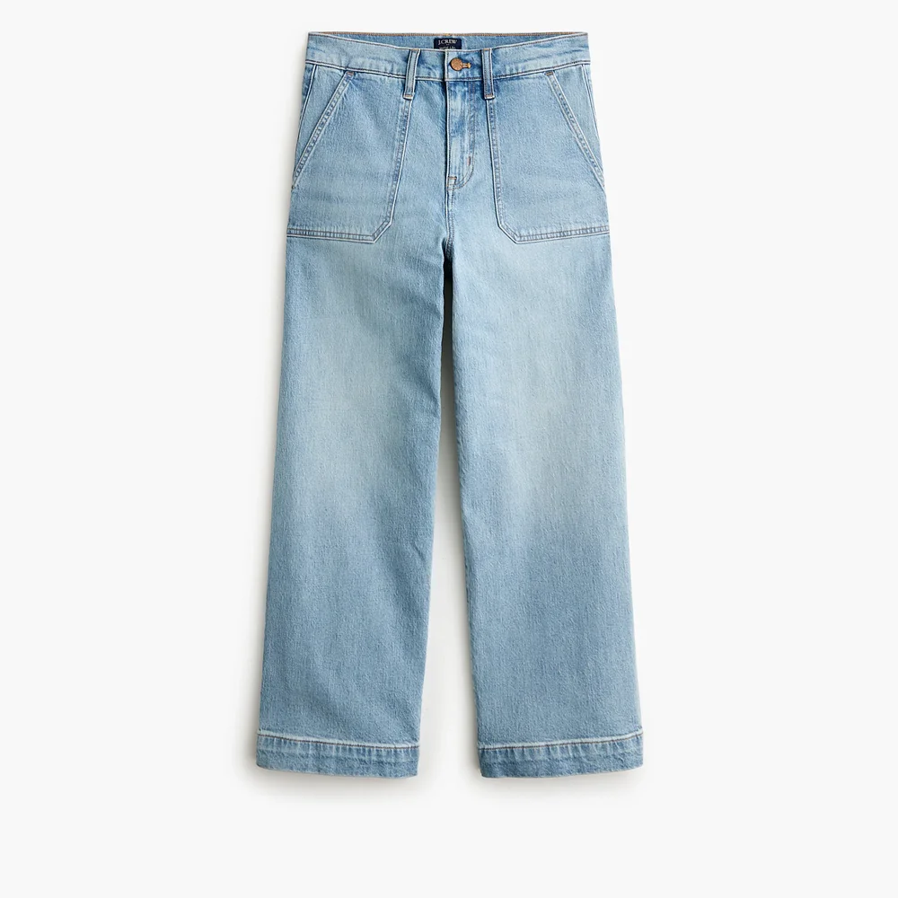 Wide-leg cropped utility jean in all-day stretch