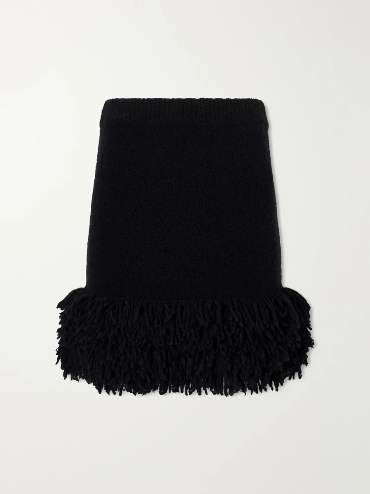 Fringed wool-blend mini skirt