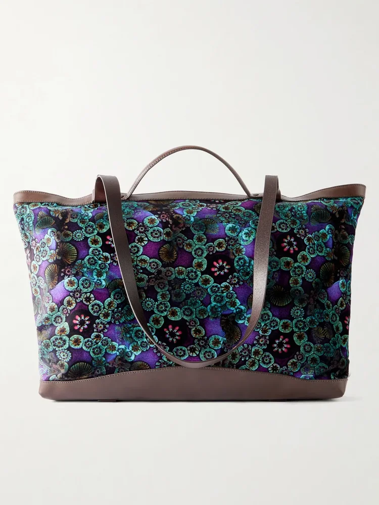 Carter printed leather-trimmed velvet tote