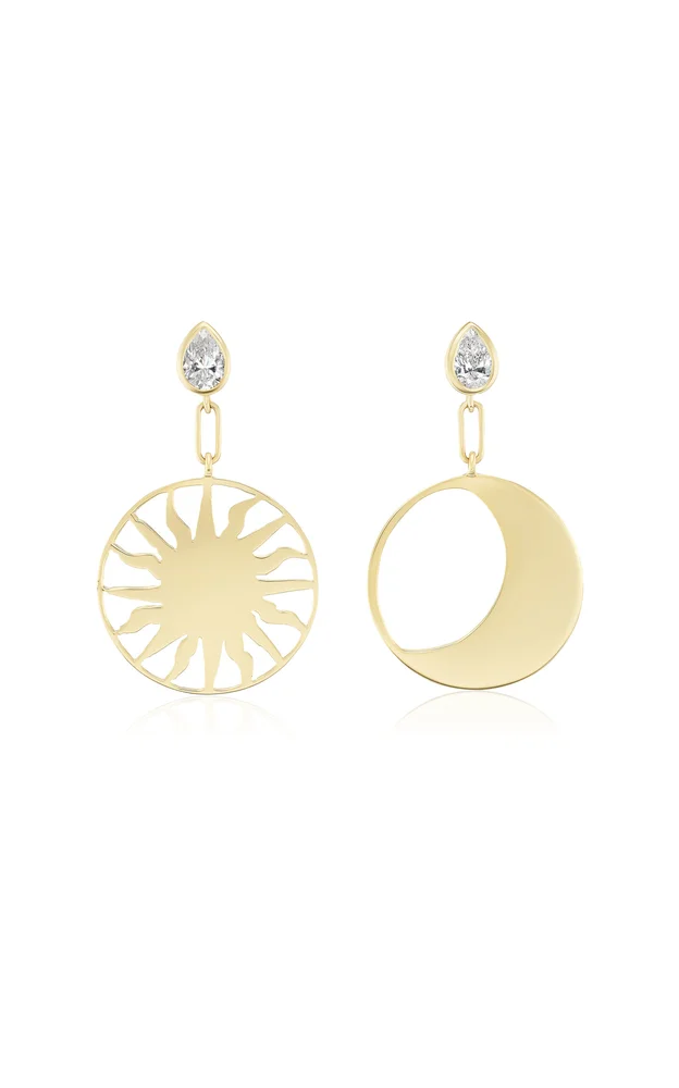 Sun and Moon 18K Yellow Gold Diamond Earrings